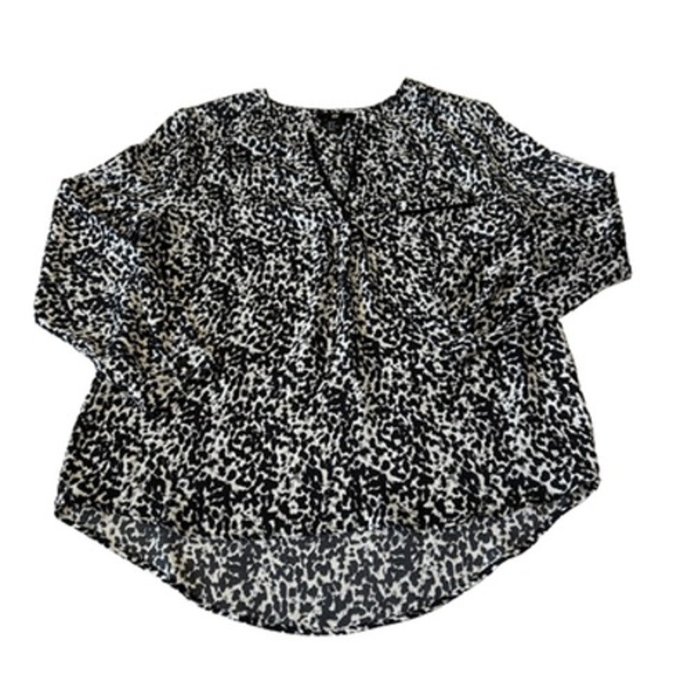 H&M Blouse Women's Long Sleeve Split Neck Shirt Size 8 Black/White/Gray Career